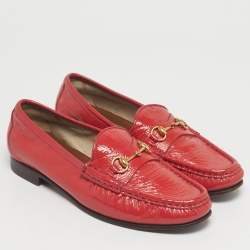 Pre Owned Gucci Red Patent Leather 1953 Horsebit Slip On Loafers Size 36