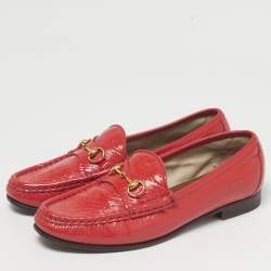 Pre Owned Gucci Red Patent Leather 1953 Horsebit Slip On Loafers Size 36