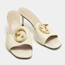 مملوكة مسبقًا صندل سلايد غوتشي بلوندي جلد أبيض عاجي مقاس 37.5