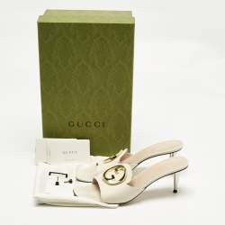 مملوكة مسبقًا صندل سلايد غوتشي بلوندي جلد أبيض عاجي مقاس 37.5