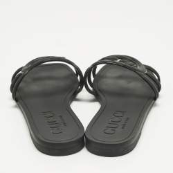 Pre Owned Gucci Black Rubber Interlocking G Flat Slide Size 35