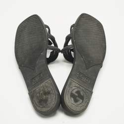 Pre Owned Gucci Black Rubber Interlocking G Flat Slide Size 35