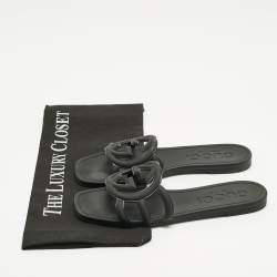 Pre Owned Gucci Black Rubber Interlocking G Flat Slide Size 35