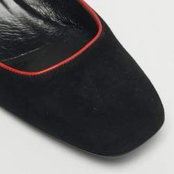 Pre Owned Gucci Black Suede Block Heel Ankle Strap Pumps Size 39