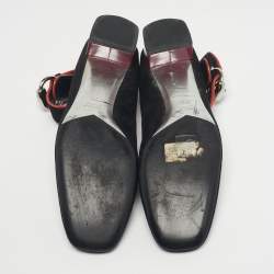 Pre Owned Gucci Black Suede Block Heel Ankle Strap Pumps Size 39