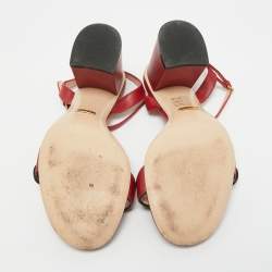 Pre Owned Gucci Red Leather GG Marmont Ankle Strap Sandals Size 38
