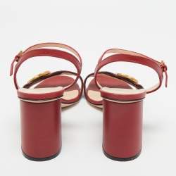 Pre Owned Gucci Red Leather GG Marmont Ankle Strap Sandals Size 38