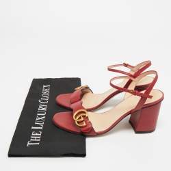 Pre Owned Gucci Red Leather GG Marmont Ankle Strap Sandals Size 38