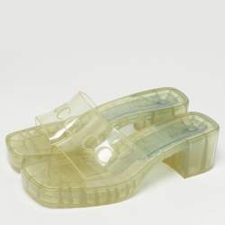 مملوكة مسبقًا Gucci Transparent PVC Embossed Logo Block Heel Slide Sandals Size 38