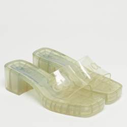 مملوكة مسبقًا Gucci Transparent PVC Embossed Logo Block Heel Slide Sandals Size 38
