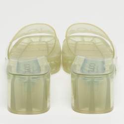 مملوكة مسبقًا Gucci Transparent PVC Embossed Logo Block Heel Slide Sandals Size 38