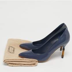 Pre Owned Gucci Blue Patent Leather Kristen Pumps Size 38.5