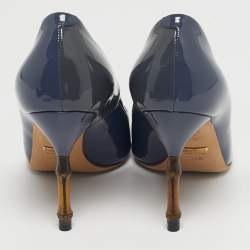 Pre Owned Gucci Blue Patent Leather Kristen Pumps Size 38.5