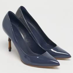 Pre Owned Gucci Blue Patent Leather Kristen Pumps Size 38.5