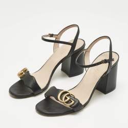 مملوكة مسبقًا Gucci Black Leather GG Marmont Ankle Strap Sandals 38