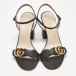 مملوكة مسبقًا Gucci Black Leather GG Marmont Ankle Strap Sandals 38