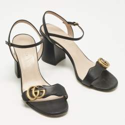 مملوكة مسبقًا Gucci Black Leather GG Marmont Ankle Strap Sandals 38