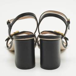 مملوكة مسبقًا Gucci Black Leather GG Marmont Ankle Strap Sandals 38