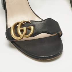 مملوكة مسبقًا Gucci Black Leather GG Marmont Ankle Strap Sandals 38