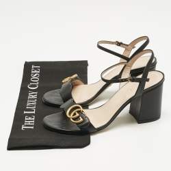 مملوكة مسبقًا Gucci Black Leather GG Marmont Ankle Strap Sandals 38