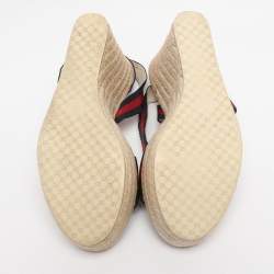 مملوكة مسبقًا Gucci Multicolor Web and Leather Espadrille Wedge Sandals Size 39