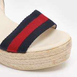 مملوكة مسبقًا Gucci Multicolor Web and Leather Espadrille Wedge Sandals Size 39