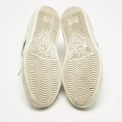 Pre Owned Gucci White Leather and Snakeskin Embossed Leather Ace Lace Up Sneakers Size 35