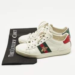 Pre Owned Gucci White Leather and Snakeskin Embossed Leather Ace Lace Up Sneakers Size 35