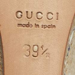 Pre Owned Gucci Beige/Blue Jute and Leather Espadrille Wedge Sandals Size 39.5