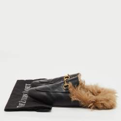 Pre Owned Gucci Black Leather Fur Lined Princetown Horsebit Flat Mules Size 39