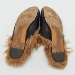 Pre Owned Gucci Black Leather Fur Lined Princetown Horsebit Flat Mules Size 39