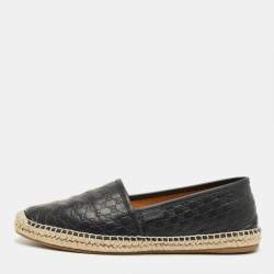 Pre Owned Gucci Black Microguccissima Leather Espadrille Flats Size 39.5