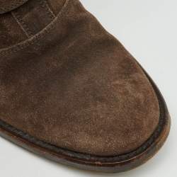 Pre Owned Gucci Dark Brown Suede Buckle Detail Ankle Length Boots Size 38.5