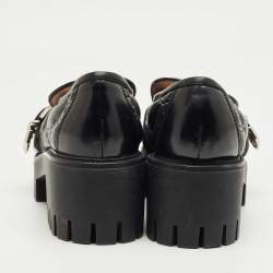 مملوكة مسبقًا Gucci Black Leather GG Matelassé Buckle Strap Loafers Size 36.5