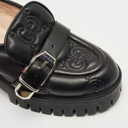 مملوكة مسبقًا Gucci Black Leather GG Matelassé Buckle Strap Loafers Size 36.5