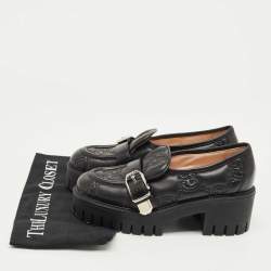مملوكة مسبقًا Gucci Black Leather GG Matelassé Buckle Strap Loafers Size 36.5