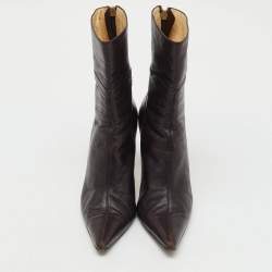 Pre Owned بوت غوتشي جلد بني داكن بكعب مدبب بطول الكاحل مقاس 42