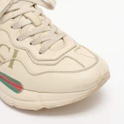Pre Owned Gucci Cream Leather Rhyton Low Top Sneakers Size 36.5