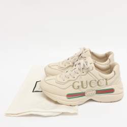 Pre Owned Gucci Cream Leather Rhyton Low Top Sneakers Size 36.5