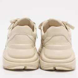 Pre Owned Gucci Cream Leather Rhyton Low Top Sneakers Size 36.5