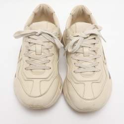 Pre Owned Gucci Cream Leather Rhyton Low Top Sneakers Size 36.5