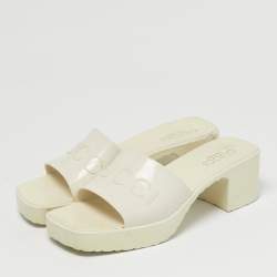 Pre Owned Gucci White Rubber Logo Slide Sandals Size 36