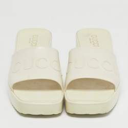 Pre Owned Gucci White Rubber Logo Slide Sandals Size 36