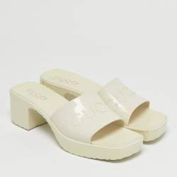 Pre Owned Gucci White Rubber Logo Slide Sandals Size 36