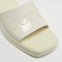 Pre Owned Gucci White Rubber Logo Slide Sandals Size 36