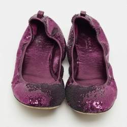 Pre Owned Gucci Purple Leather and Sequins Embellish Scrunch Ballet Flats Size 39