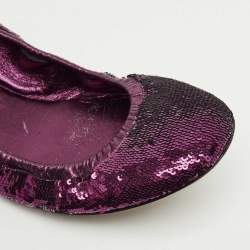 Pre Owned Gucci Purple Leather and Sequins Embellish Scrunch Ballet Flats Size 39