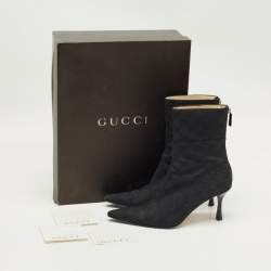 Pre Owned Gucci Black GG Canvas Ankle Length Boots Size 37.5