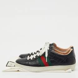 Pre Owned Gucci Black Guccissima Leather Ace Low Top Sneakers Size 37