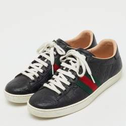 Pre Owned Gucci Black Guccissima Leather Ace Low Top Sneakers Size 37